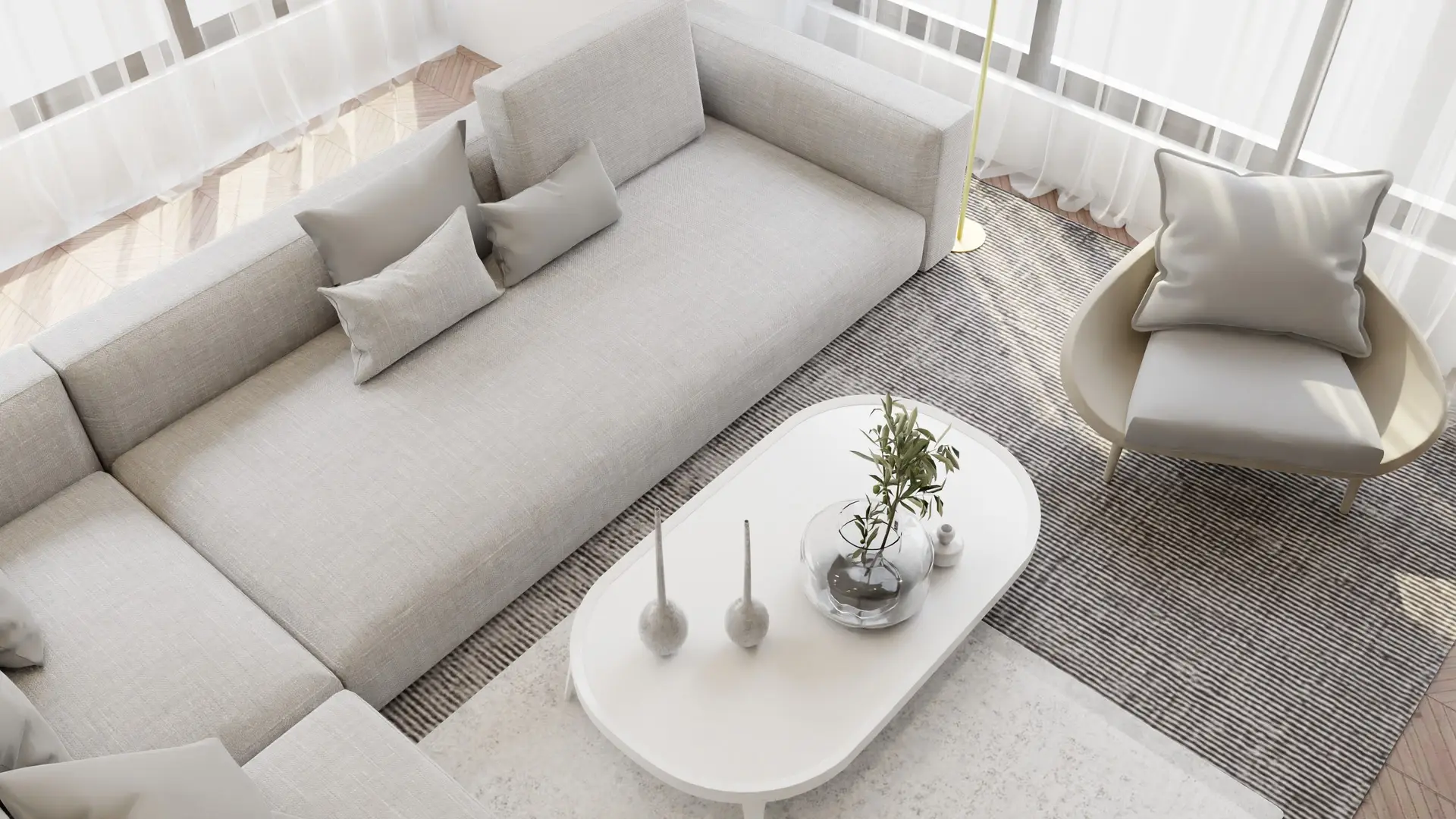 Modern világos nappali bézs tónusokkal